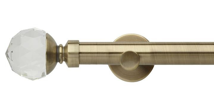Hallis Neo Premium 28mm Spun Brass Eyelet Curtain Pole Clear Faceted Ball Finial Cylinder Bracket - Curtain Poles Emporium