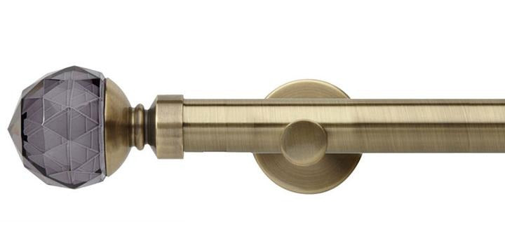 Hallis Neo Premium 28mm Spun Brass Eyelet Curtain Pole Smoke Grey Faceted Ball Finial Cylinder Bracket - Curtain Poles Emporium