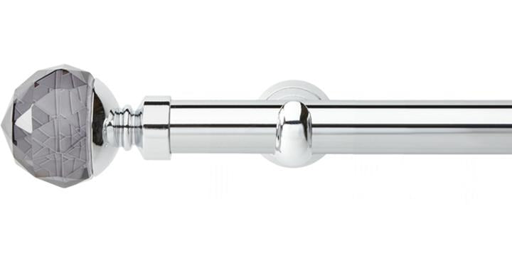 Hallis Neo Premium 28mm Chrome Eyelet Curtain Pole Smoke Grey Faceted Ball Finial Cup Bracket - Curtain Poles Emporium