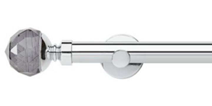 Hallis Neo Premium 28mm Chrome Eyelet Curtain Pole Smoke Grey Faceted Ball Finial Cylinder Bracket - Curtain Poles Emporium