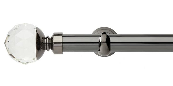 Hallis Neo Premium 28mm Black Nickel Eyelet Curtain Pole Clear Faceted Ball Finial Cup Bracket - Curtain Poles Emporium