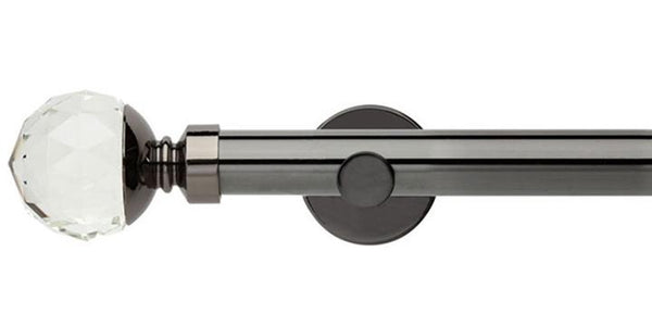 Hallis Neo Premium 28mm Black Nickel Eyelet Curtain Pole Clear Faceted Ball Finial Cylinder Bracket - Curtain Poles Emporium