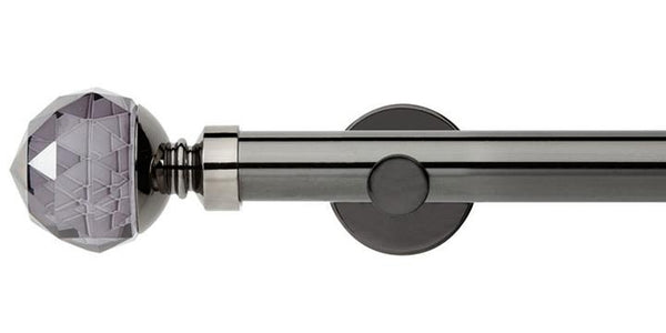 Hallis Neo Premium 28mm Black Nickel Eyelet Curtain Pole Smoke Grey Faceted Ball Finial Cylinder Bracket - Curtain Poles Emporium