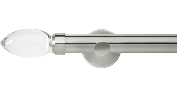 Hallis Neo Premium 28mm Stainless Steel Eyelet Curtain Pole Clear Teardrop Finial Cylinder Bracket - Curtain Poles Emporium