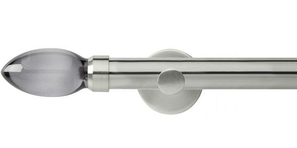 Hallis Neo Premium 28mm Stainless Steel Eyelet Curtain Pole Smoke Grey Teardrop Finial Cylinder Bracket - Curtain Poles Emporium