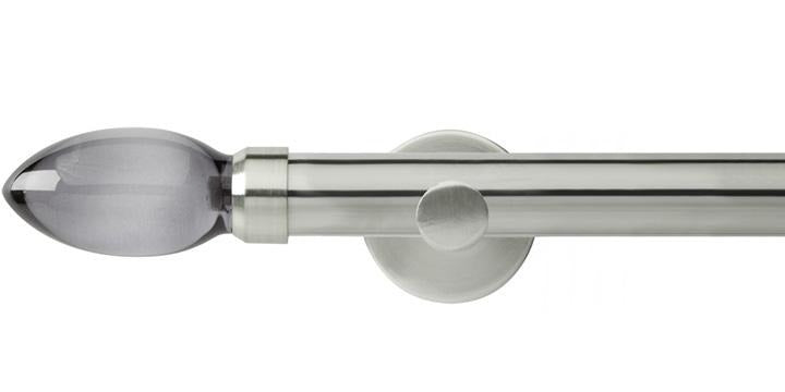 Hallis Neo Premium 28mm Stainless Steel Eyelet Curtain Pole Smoke Grey Teardrop Finial Cylinder Bracket - Curtain Poles Emporium