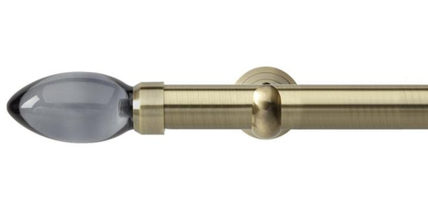 Hallis Neo Premium 28mm Spun Brass Eyelet Curtain Pole Smoke Grey Teardrop Finial Cup Bracket - Curtain Poles Emporium
