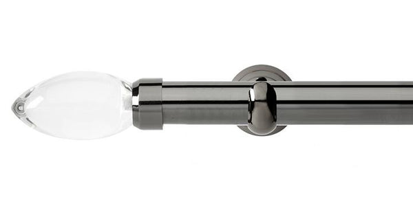 Hallis Neo Premium 28mm Black Nickel Eyelet Curtain Pole Clear Teardrop Finial Cup Bracket - Curtain Poles Emporium