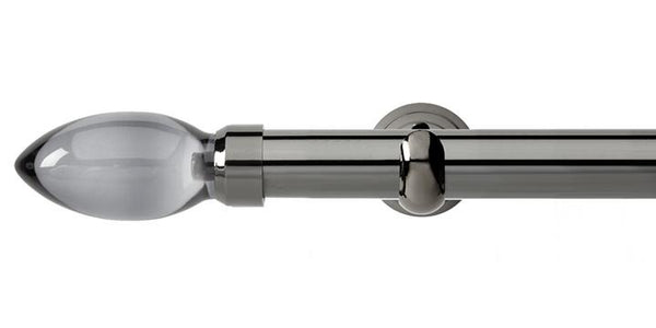 Hallis Neo Premium 28mm Black Nickel Eyelet Curtain Pole Smoke Grey Teardrop Finial Cup Bracket - Curtain Poles Emporium