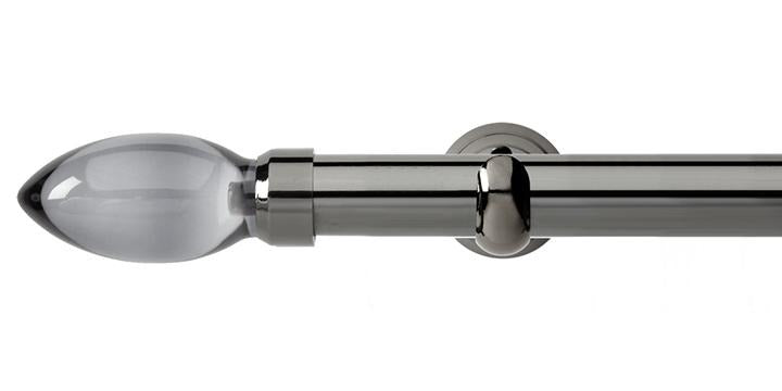 Hallis Neo Premium 28mm Black Nickel Eyelet Curtain Pole Smoke Grey Teardrop Finial Cup Bracket - Curtain Poles Emporium