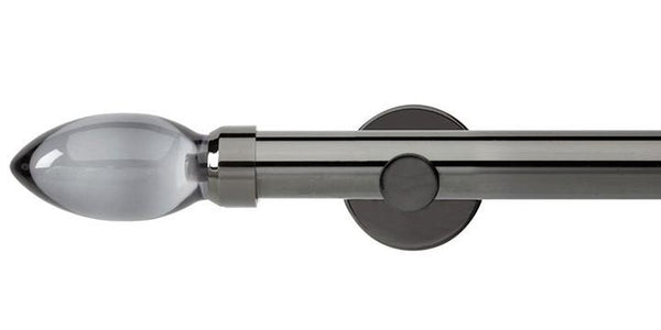 Hallis Neo Premium 28mm Black Nickel Eyelet Curtain Pole Smoke Grey Teardrop Finial Cylinder Bracket - Curtain Poles Emporium