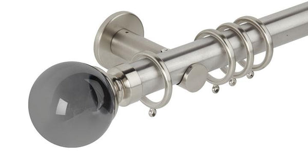 Hallis Neo Premium 35mm Stainless Steel Curtain Pole Plain Ball Smoke Grey Finial Cylinder Bracket - Curtain Poles Emporium