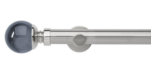 Hallis Neo Premium 35mm Stainless Steel Eyelet Curtain Pole Smoke Grey Ball Finial Cylinder Bracket - Curtain Poles Emporium