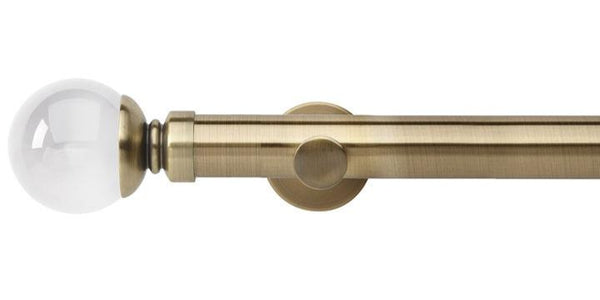 Hallis Neo Premium 35mm Spun Brass Eyelet Curtain Pole Clear Ball Finial Cylinder Bracket - Curtain Poles Emporium