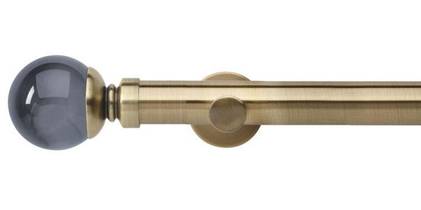Hallis Neo Premium 35mm Spun Brass Eyelet Curtain Pole Smoke Grey Ball Finial Cylinder Bracket - Curtain Poles Emporium
