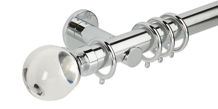 Hallis Neo Premium 35mm Chrome Effect Curtain Pole Plain Ball Clear Finial Cylinder Bracket - Curtain Poles Emporium
