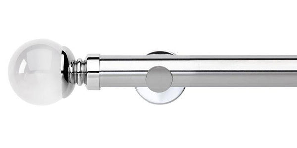 Hallis Neo Premium 35mm Chrome Eyelet Curtain Pole Clear Ball Finial Cylinder Bracket - Curtain Poles Emporium