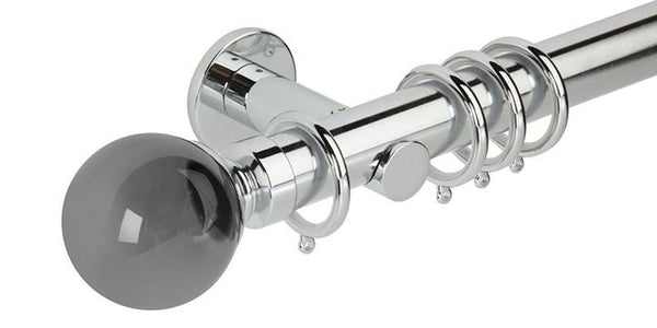 Hallis Neo Premium 35mm Chrome Effect Curtain Pole Plain Ball Smoke Grey Finial Cylinder Bracket - Curtain Poles Emporium