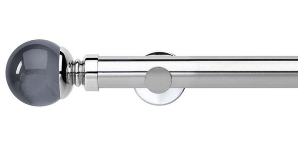Hallis Neo Premium 35mm Chrome Eyelet Curtain Pole Smoke Grey Ball Finial Cylinder Bracket - Curtain Poles Emporium