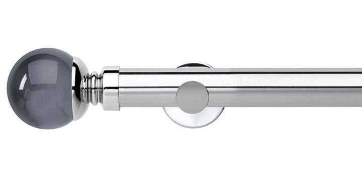 Hallis Neo Premium 35mm Chrome Eyelet Curtain Pole Smoke Grey Ball Finial Cylinder Bracket - Curtain Poles Emporium