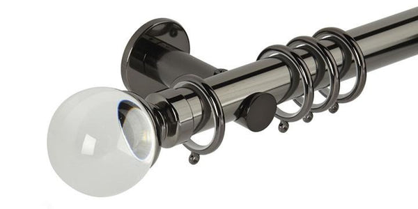 Hallis Neo Premium Black Nickel 35mm Curtain Pole Plain Ball Clear Finial Cylinder Bracket - Curtain Poles Emporium