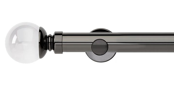 Hallis Neo Premium 35mm Black Nickel Eyelet Curtain Pole Clear Ball Finial Cylinder Bracket - Curtain Poles Emporium