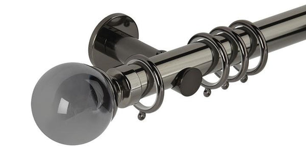 Hallis Neo Premium Black Nickel 35mm Curtain Pole Plain Ball Smoke Grey Finial Cylinder Bracket - Curtain Poles Emporium