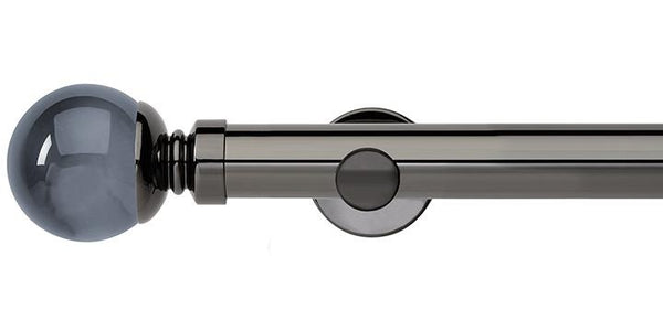 Hallis Neo Premium 35mm Black Nickel Eyelet Curtain Pole Smoke Grey Ball Finial Cylinder Bracket - Curtain Poles Emporium