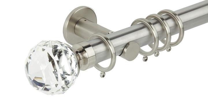 Hallis Neo Premium 35mm Stainless Steel Curtain Pole Clear Faceted Finial Cylinder Bracket - Curtain Poles Emporium