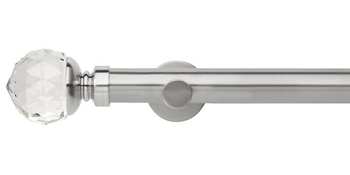 Hallis Neo Premium 35mm Stainless Steel Eyelet Curtain Pole Clear Faceted Ball Finial Cylinder Bracket - Curtain Poles Emporium