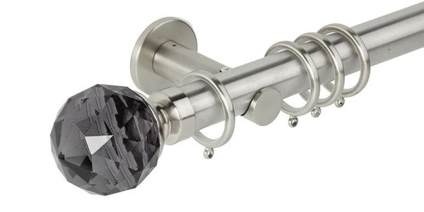 Hallis Neo Premium 35mm Stainless Steel Curtain Pole Smoke Grey Faceted Finial Cylinder Bracket - Curtain Poles Emporium