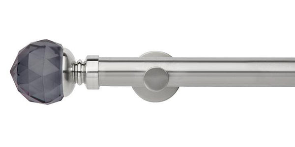 Hallis Neo Premium 35mm Stainless Steel Eyelet Curtain Pole Smoke Grey Faceted Ball Finial Cylinder Bracket - Curtain Poles Emporium