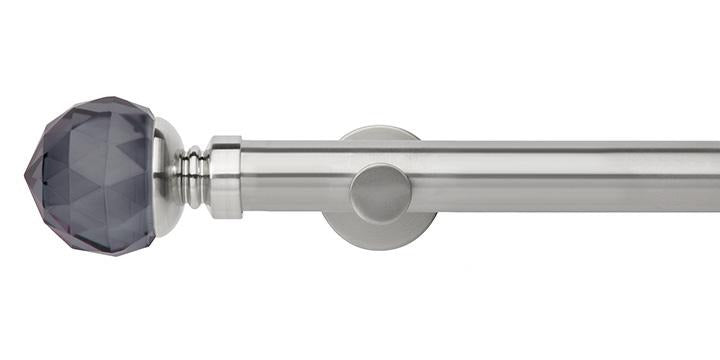 Hallis Neo Premium 35mm Stainless Steel Eyelet Curtain Pole Smoke Grey Faceted Ball Finial Cylinder Bracket - Curtain Poles Emporium