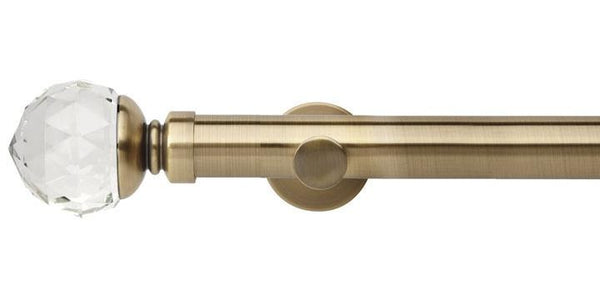 Hallis Neo Premium 35mm Spun Brass Eyelet Curtain Pole Clear Faceted Ball Finial Cylinder Bracket - Curtain Poles Emporium