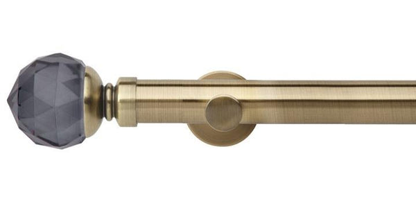 Hallis Neo Premium 35mm Spun Brass Eyelet Curtain Pole Smoke Grey Faceted Ball Finial Cylinder Bracket - Curtain Poles Emporium