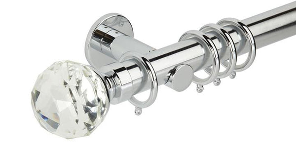 Hallis Neo Premium 35mm Chrome Effect Curtain Pole Clear Faceted Finial Cylinder Bracket - Curtain Poles Emporium
