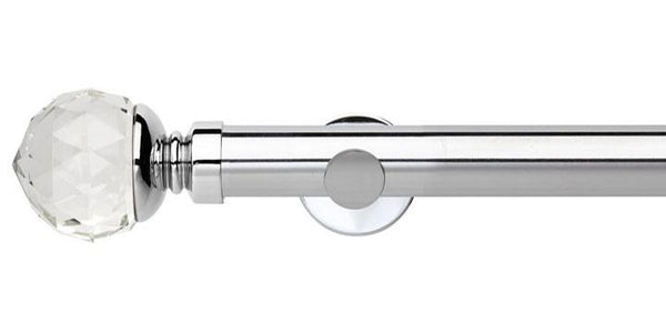 Hallis Neo Premium 35mm Chrome Eyelet Curtain Pole Clear Faceted Ball Finial Cylinder Bracket - Curtain Poles Emporium