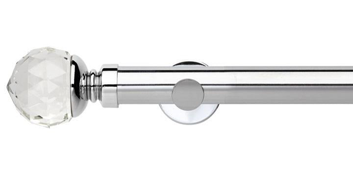 Hallis Neo Premium 35mm Chrome Eyelet Curtain Pole Clear Faceted Ball Finial Cylinder Bracket - Curtain Poles Emporium