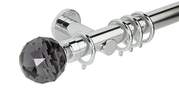 Hallis Neo Premium 35mm Chrome Curtain Pole Smoke Grey Faceted Finial Cylinder Bracket - Curtain Poles Emporium