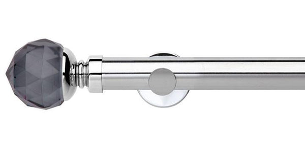 Hallis Neo Premium 35mm Chrome Eyelet Curtain Pole Smoke Grey Faceted Ball Finial Cylinder Bracket - Curtain Poles Emporium