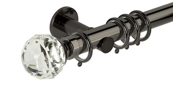 Hallis Neo Premium 35mm Black Nickel Curtain Pole Clear Faceted Finial Cylinder Bracket - Curtain Poles Emporium