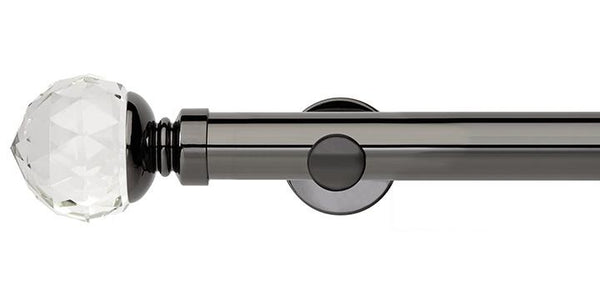 Hallis Neo Premium 35mm Black Nickel Eyelet Curtain Pole Clear Faceted Ball Finial Cylinder Bracket - Curtain Poles Emporium