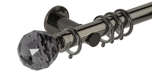 Hallis Neo Premium 35mm Black Nickel Curtain Pole Smoke Grey Faceted Finial Cylinder Bracket - Curtain Poles Emporium