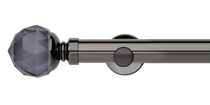 Hallis Neo Premium 35mm Black Nickel Eyelet Curtain Pole Smoke Grey Faceted Ball Finial Cylinder Bracket - Curtain Poles Emporium
