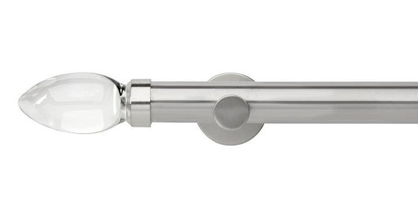 Hallis Neo Premium 35mm Stainless Steel Eyelet Curtain Pole Clear Teardrop Finial Cylinder Bracket - Curtain Poles Emporium