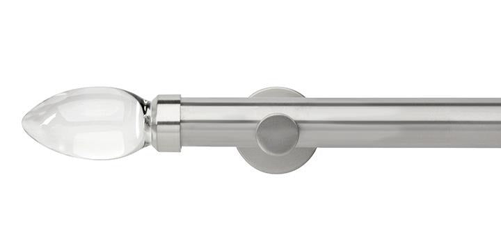 Hallis Neo Premium 35mm Stainless Steel Eyelet Curtain Pole Clear Teardrop Finial Cylinder Bracket - Curtain Poles Emporium