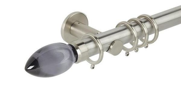 Hallis Neo Premium 35mm Stainless Steel Curtain Pole Teardrop Smoke Grey Finial Cylinder Bracket - Curtain Poles Emporium
