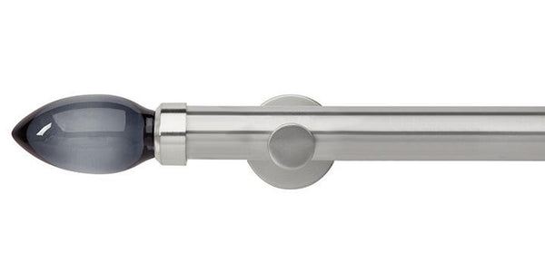 Hallis Neo Premium 35mm Stainless Steel Eyelet Curtain Pole Smoke Grey Teardrop Finial Cylinder Bracket - Curtain Poles Emporium