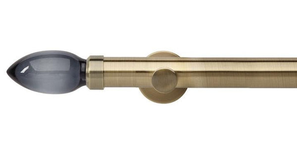 Hallis Neo Premium 35mm Spun Brass Eyelet Curtain Pole Smoke Grey Teardrop Finial Cylinder Bracket - Curtain Poles Emporium