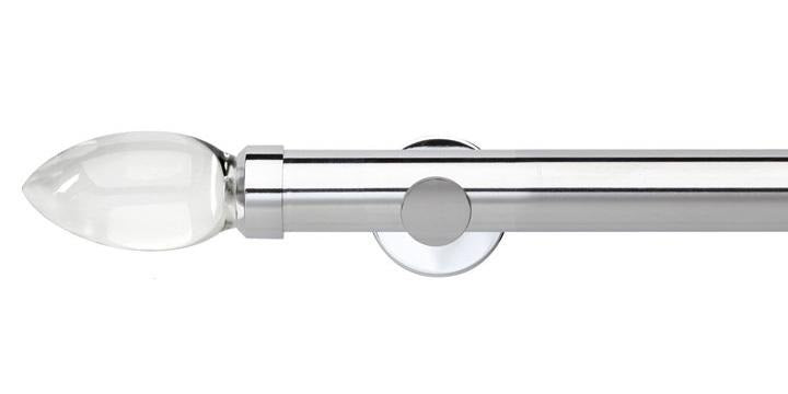 Hallis Neo Premium 35mm Chrome Eyelet Curtain Pole Clear Teardrop Finial Cylinder Bracket - Curtain Poles Emporium
